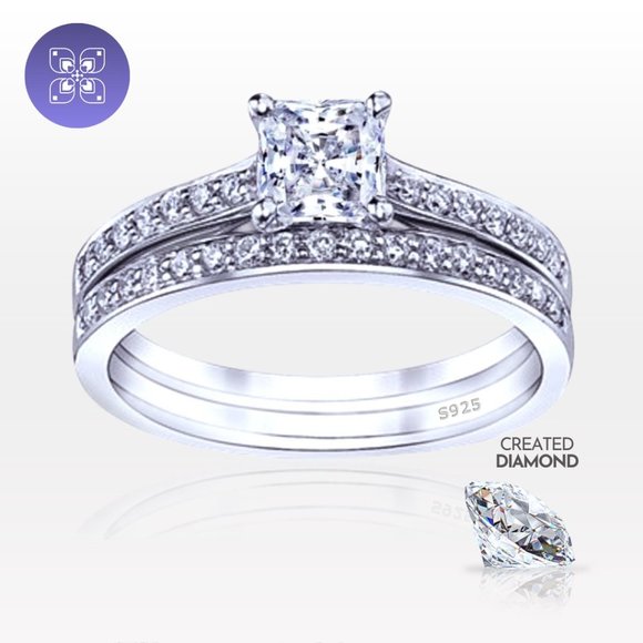 Areshna Jewelry - 1.5 Carat Princess Cut Lab Created Diamond Engagement Ring Bridal Wedding Set